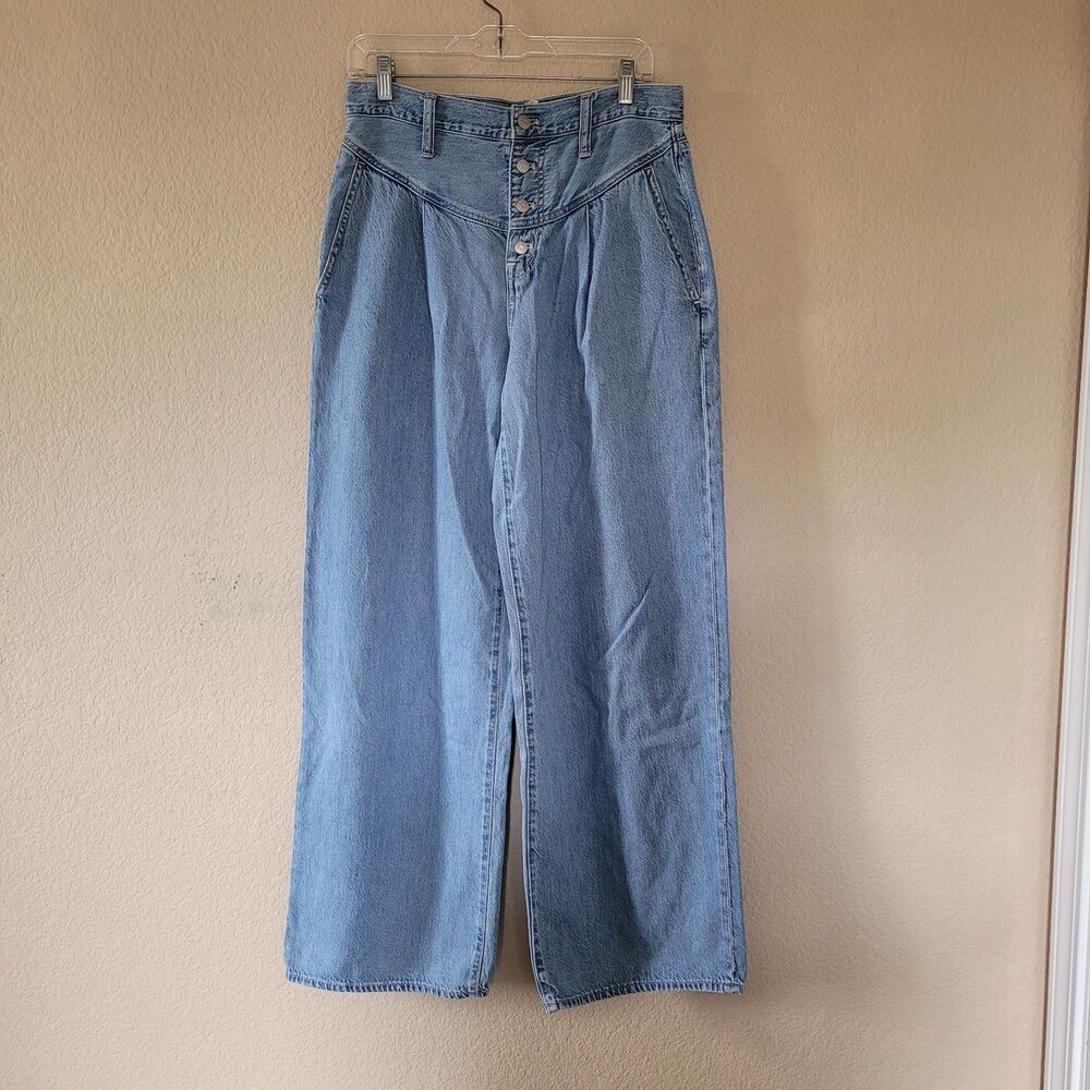 Madewell Superwide Wide Leg Jeans Size 29 Pleated High Rise Blue Lockland Wash